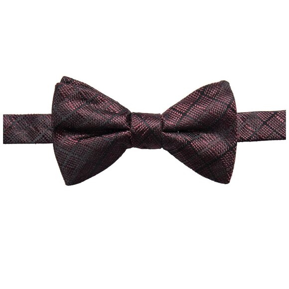 RYAN SEACREST DISTINCTION Maroon Red Salina Grid Geometric Silk Pre-Tied Bow Tie - Picture 1 of 3